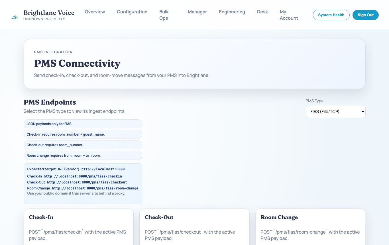 PMS integration console